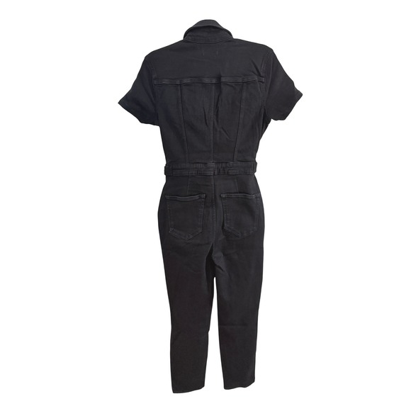 Good American Black Denim Short Sleeve Utility Jumpsuit Belted Zip Front Size M - Picture 9 of 15
